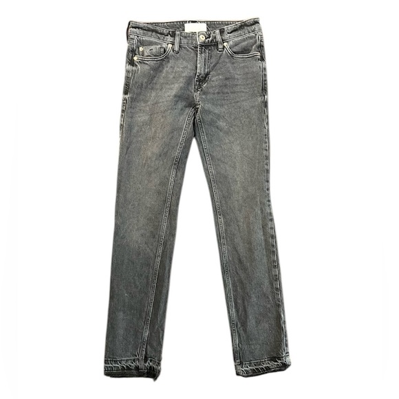 FREE PEOPLE We The Free Denim Mid Rise Straight Leg Black Wash Jeans Size 24 - Picture 1 of 12